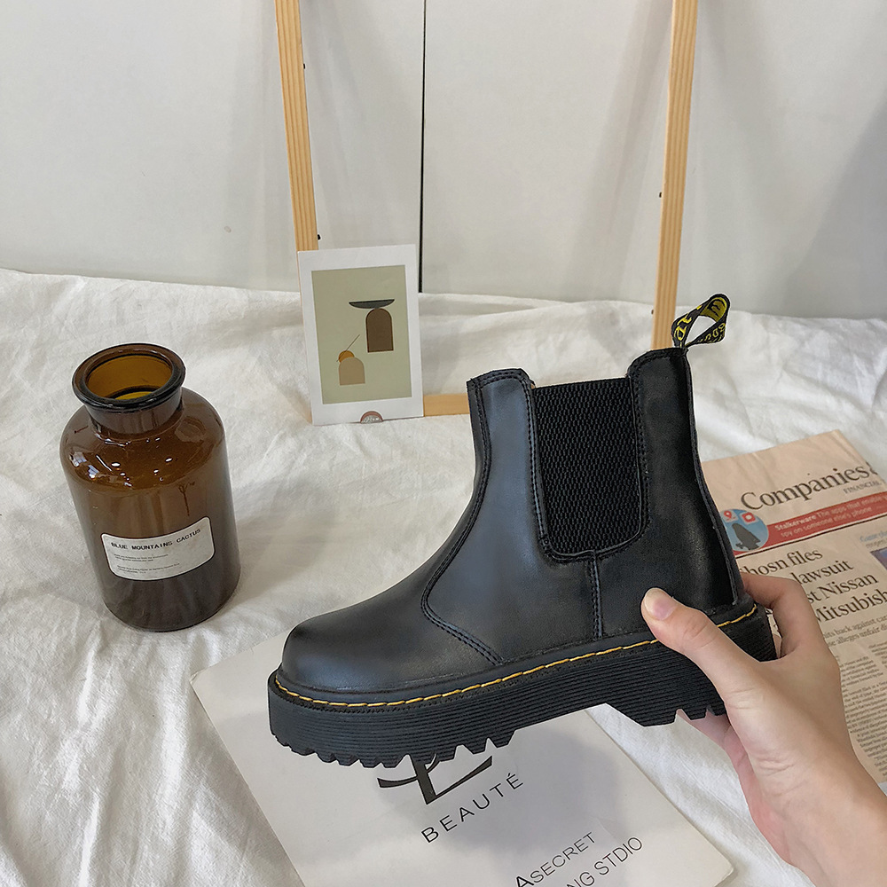 Martin Boots Women British Style 2023 New Autumn Retro Wild Thick-soled Increased Chelsea Motorcycle Boots Women Shoes