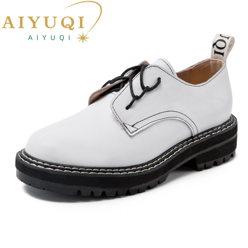 Retro Women Shoes Genuine Leather 2024 New Spring British Style Student Shoes Wild Thick Large Size Ladies Oxford Shoes