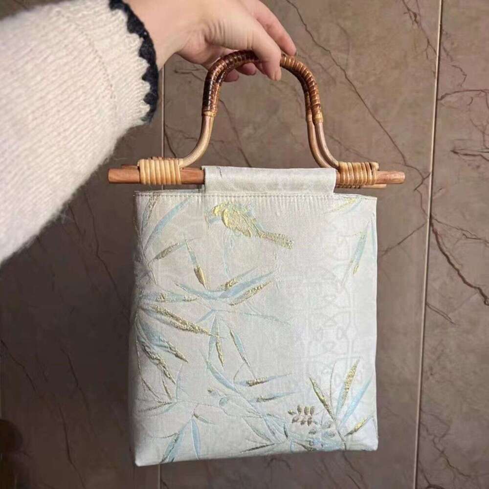 Tianyuan Bamboo Joint New Chinese Handbag Suede Fur Ancient Style Printed Large Capacity Hanfu Qipao Bag