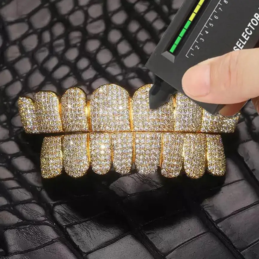 Custom 14k Solid Gold Grill Vvs Moissanite Dia Hip Hop Iced Out Teeth Grillz solid
