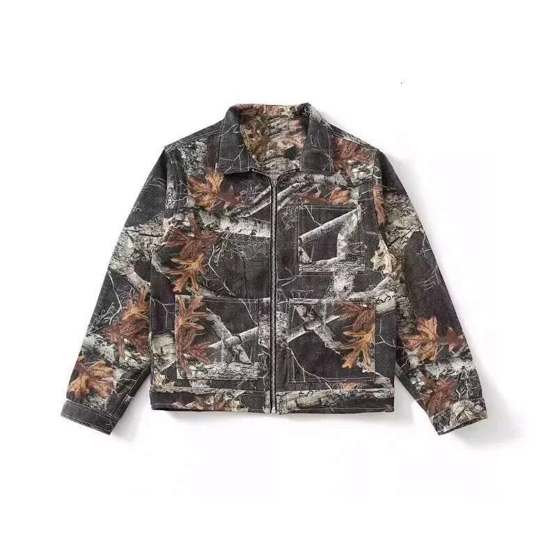 Denim Camouflage Maple Leaf Print Men's And Women's Denim Jackets American Brand Fashion Street Trend Tops