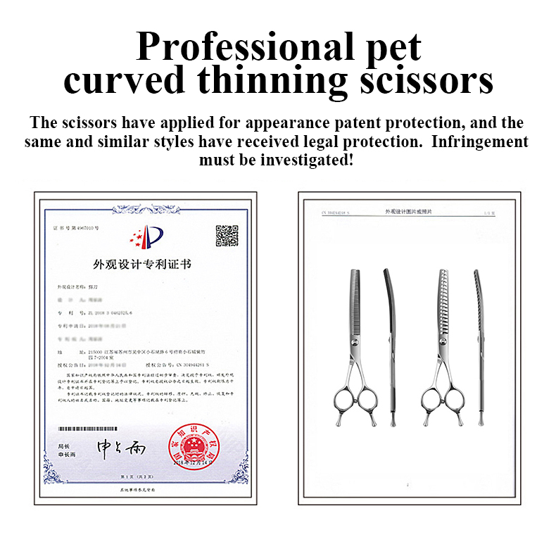 Fenice 6.5 Inch High-End Professional Pet Dog Grooming Scissors Curved Thinner Scissors Shears Thinning Rate 75%&30%