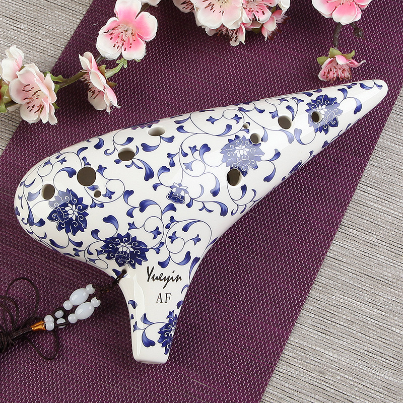 SevenAngel 12 Hole Alto F Ocarina Professional Playing Blue-and-white Porcelain Ocarina Flute Music Instruments