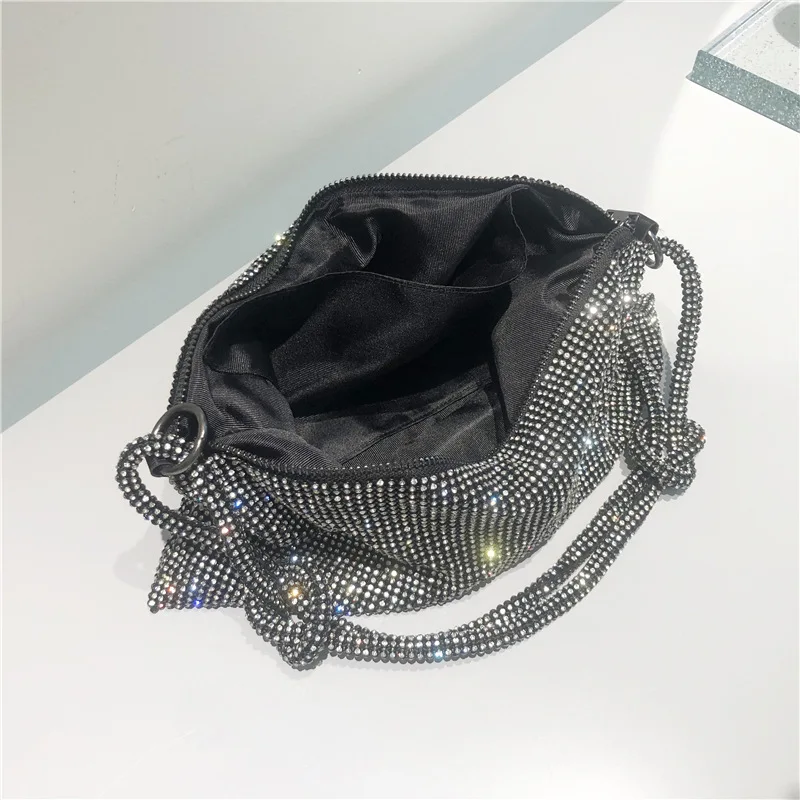 Handle Rhinestones Clutch Bag Silver Crystal Shiny Dinner Party Wedding Handbags for Women 2023 Designer Luxury