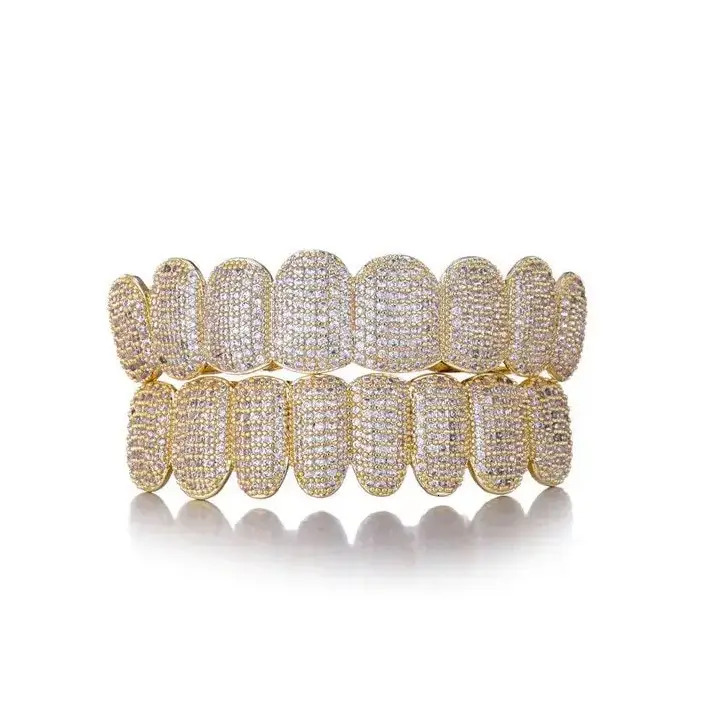 Customized Design Hip Hop 14k Solid Gold Teeth Vvs Moissanite Dia Grillz Party Wear for Export solid