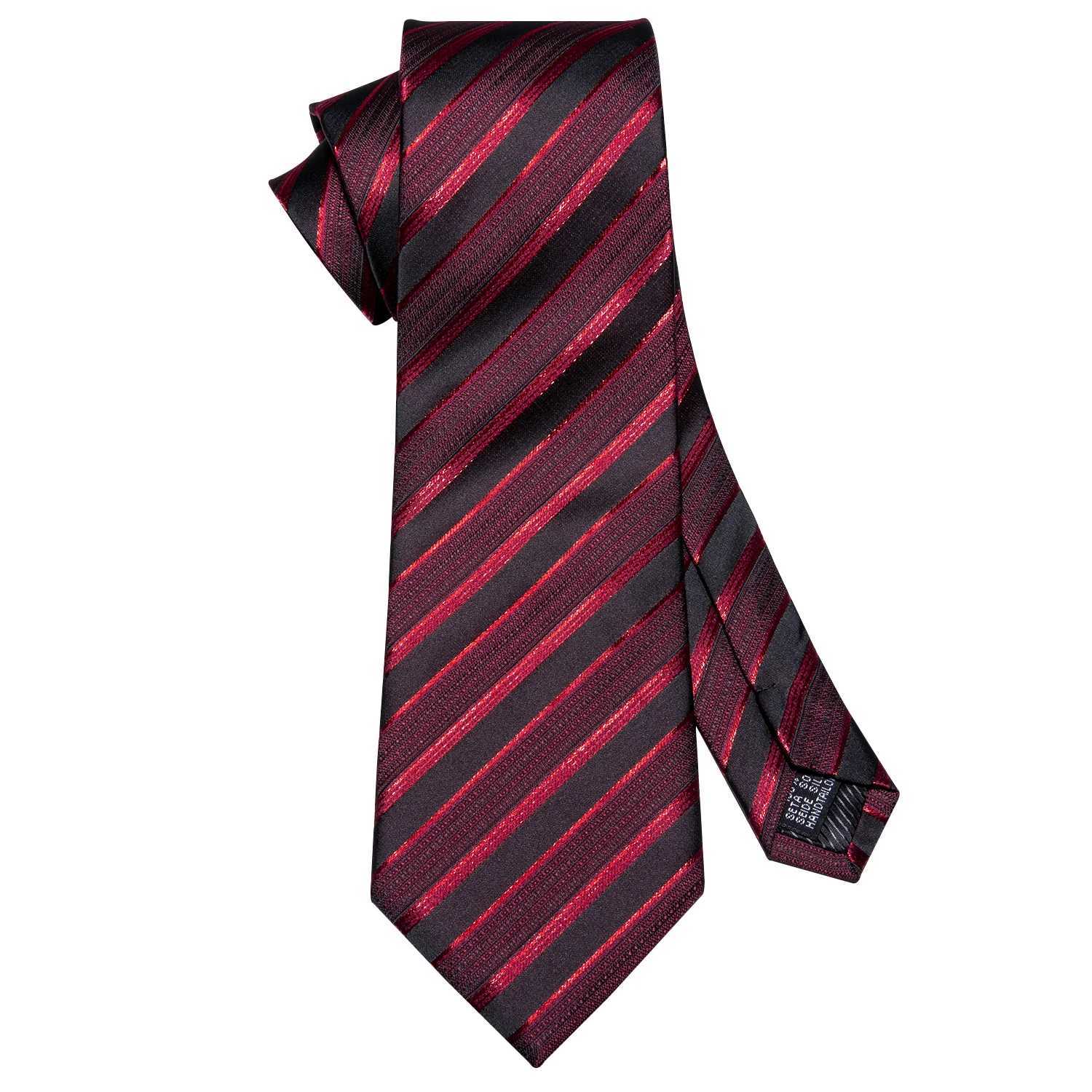 Barry.Wang Red Black Mens Tie Set Jacquard Striped Necktie Handkerchief Cufflinks for Male Weeding Busin Party Luxury GiftX241109