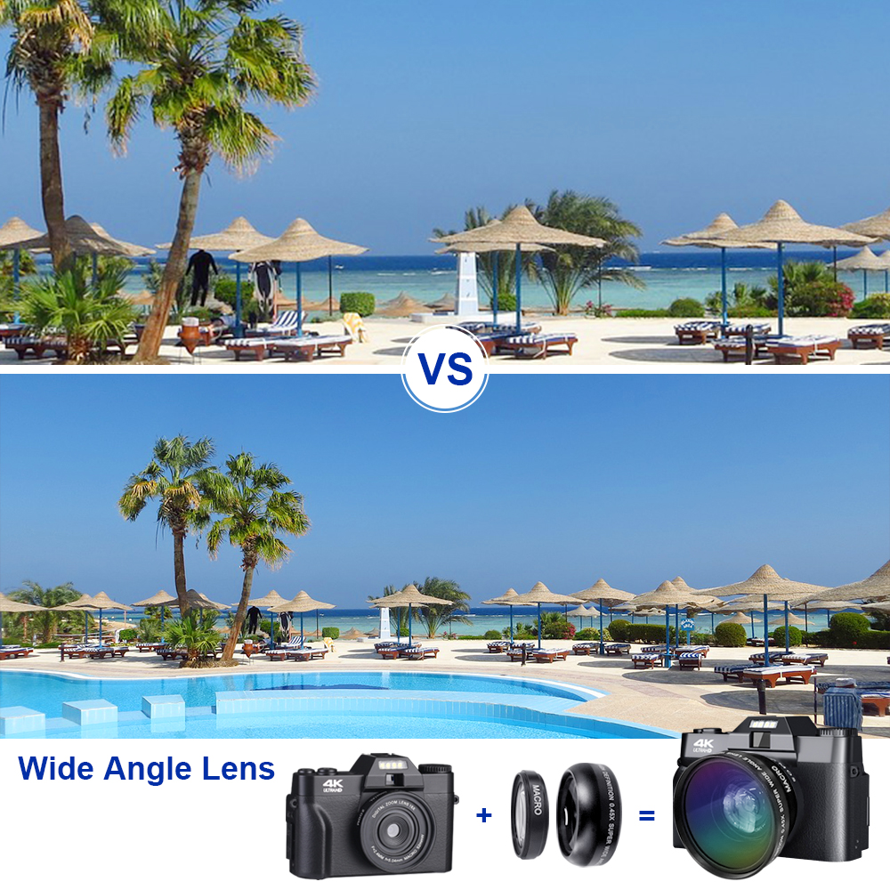 HD Digital Ultra 4K Camera ddmysmile Vlogging Camera With 3.0 Inch 180° Flip Screen Wifi Digital Camcorder Youtube With Wide-Angle Lens Smile 180°