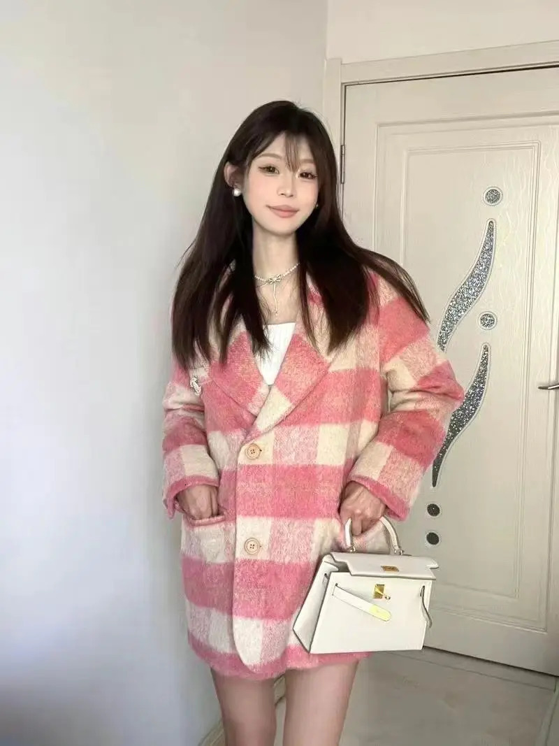 Korean fashion plain wool jacket winter coat womens clothing winter oversized wool coat medium long top womens coat 241108