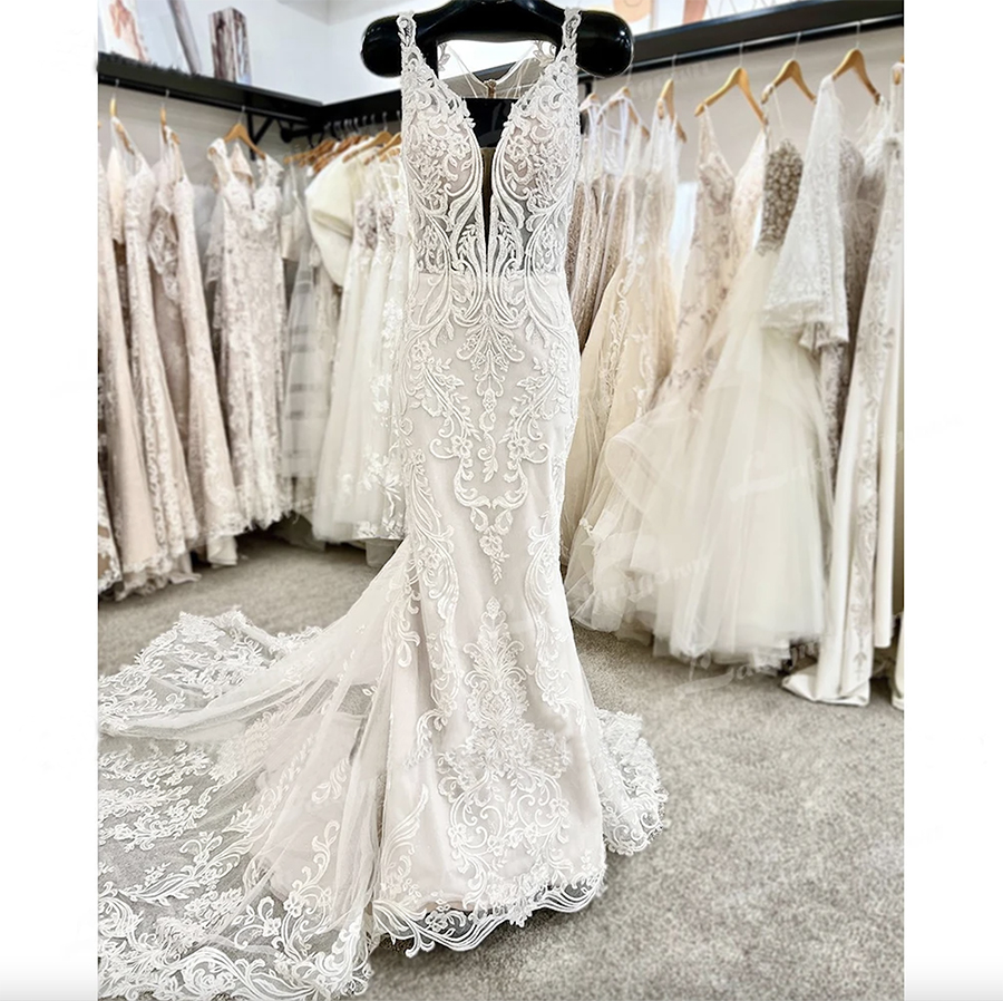 Sexy Lace Boho Wedding Dresses Court Trian V Neck Princess Mermaid Bridal Gowns Lace V Neck Custom Made vestido