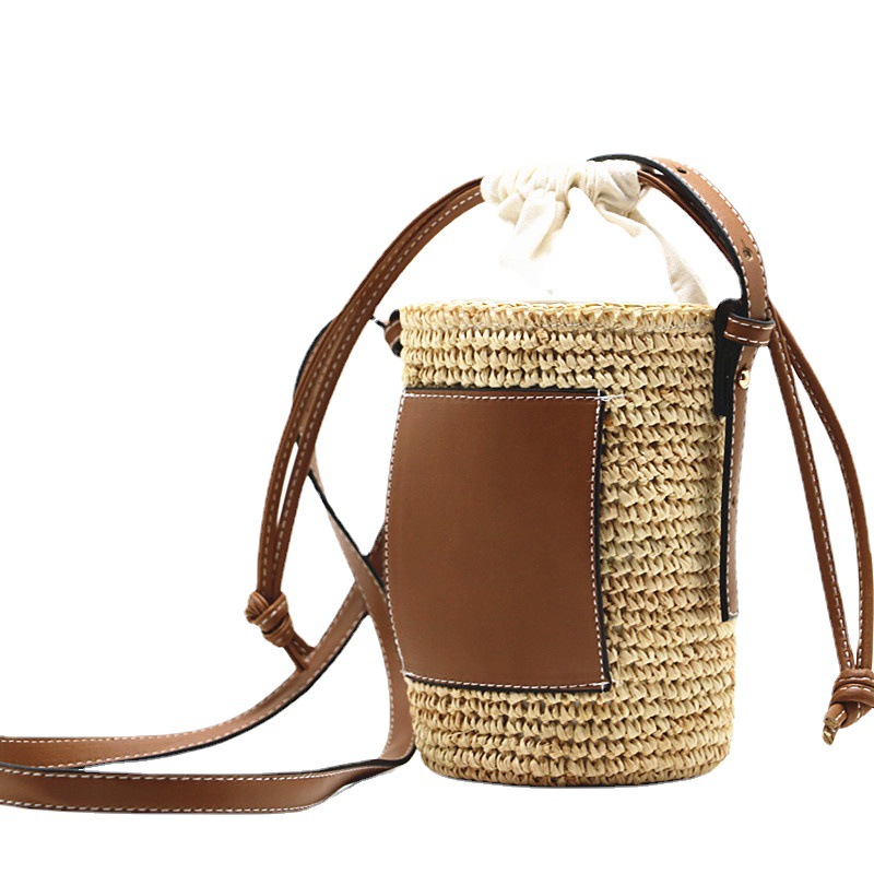 Designer Brands Straw Bucket Rope Woven Women Shoulder Crossbody Bags Rattan Summer Beach Handbags Round Bag Tote