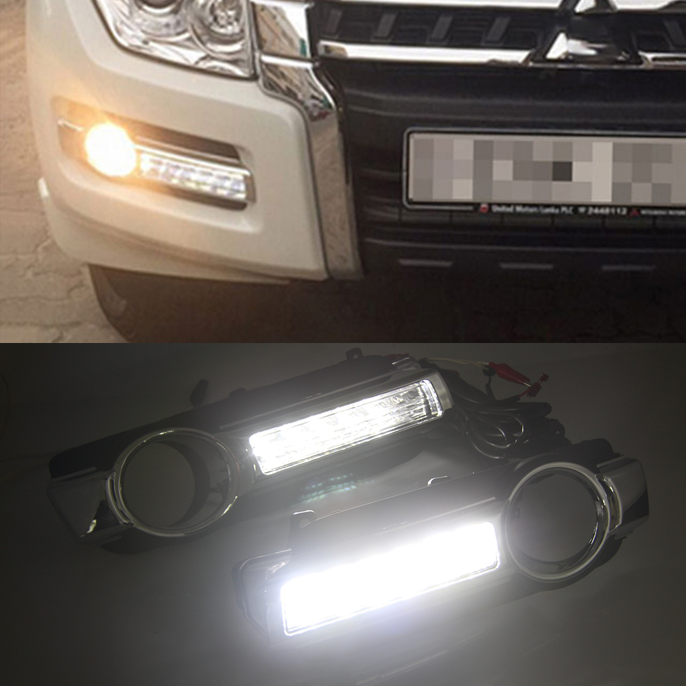For Mitsubishi Pajero Montero 2015 2016 2017 2018 LED DRL Daytime driving Running Lights Daylight with turn signal Fog Lamp
