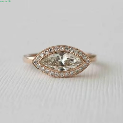 10K Yellow Gold East West Ring with 1.94 TCW Colorless Marquise Cut Moissanite VVS Clarity Dia Engagement Jewelry Setting gorgeous