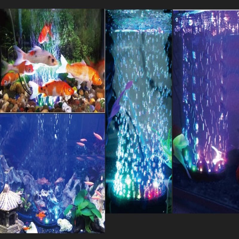 Aquarium Underwater LED Light Air Bubble Stone Colorful For Fish Tank Round Lamp
