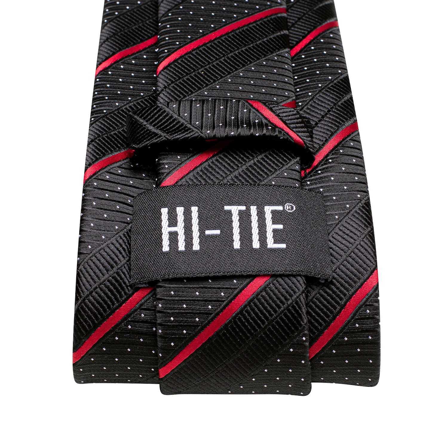 Hi-Tie Designer Black Red Striped Silk Wedding Tie For Men Handky Cufflink Gift Men Elegant Necktie Set Fashion Busin PartyX241111
