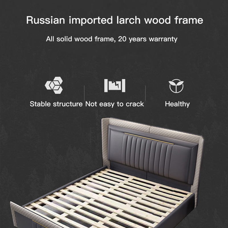 Luxury Leather Bed Master Bedroom King Size Double Bed Solid Wood Frame Home Furniture