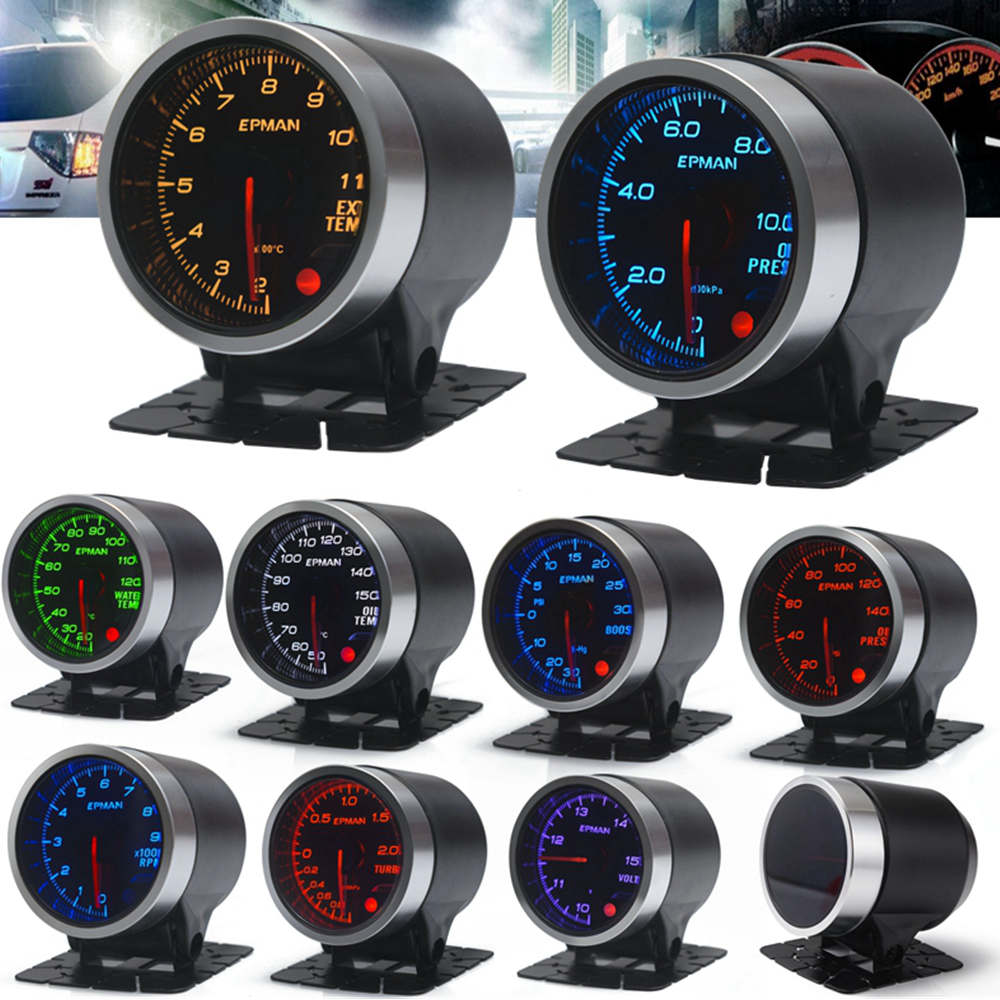 EPMAN 2 52mm 10 Color LED Backlights Face Bar Turbo Boost Gauge Meter w Sensor Mount Bracket Cup Holder EPXX707