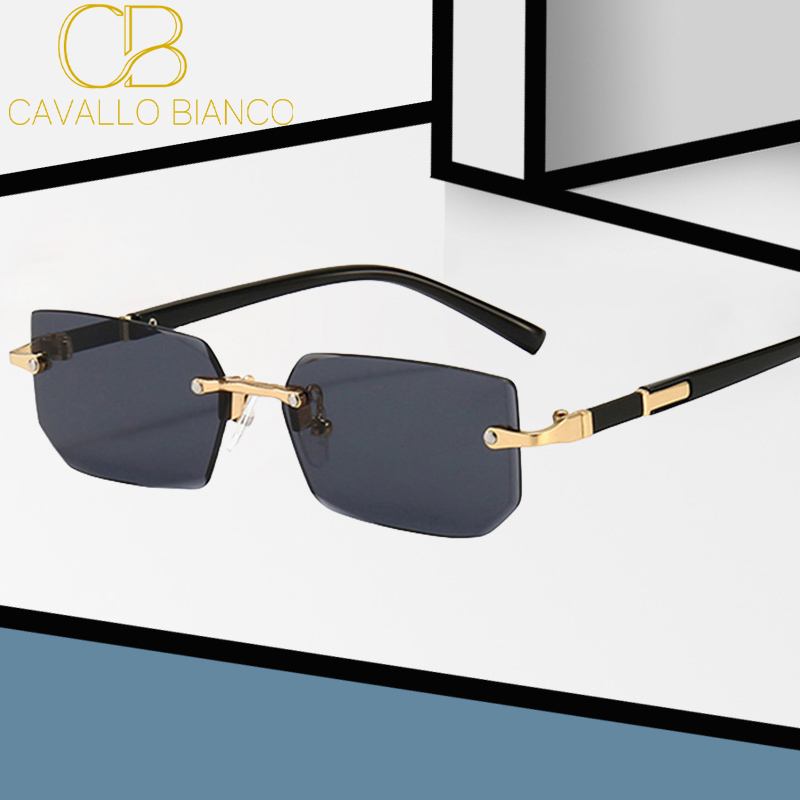 Square Rimless Sunglasses Rectangle Fashion Popular Women Men Shades Small Sun Glasses For Female Male Summer Traveling CAVALLO BIANCO CB