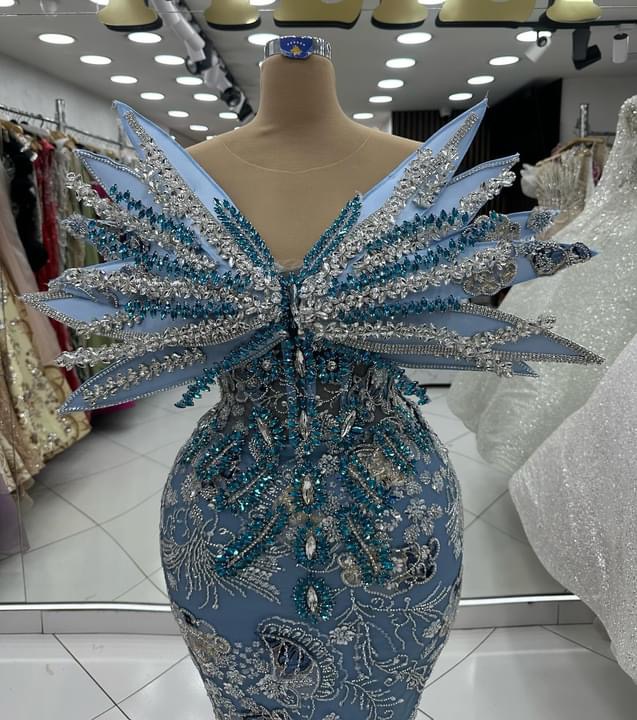 2024 Plus Size Sky Blue Mermaid Prom Dresses For Special Occasions Florals Rhinestones Sequined Lace Evening Party Birthday Gowns Dress For Women Vest