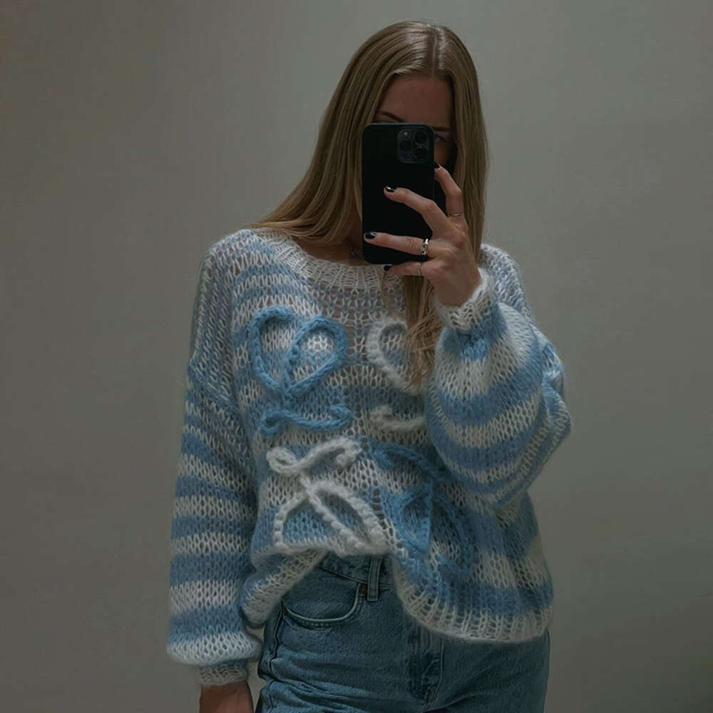 Women's Sweaters Women's Sweaters Long Sleev Mohair Vintage Sweater Woman Winter Crewneck Wool Rainbow Stripe Knit Pullover Design Clothing