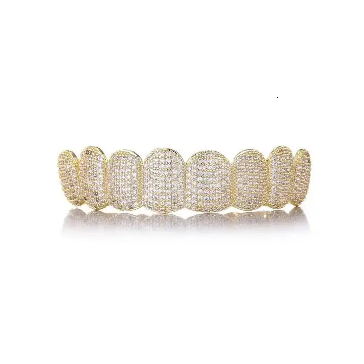 Customized Design Hip Hop 14k Solid Gold Teeth Vvs Moissanite Dia Grillz Party Wear for Export solid