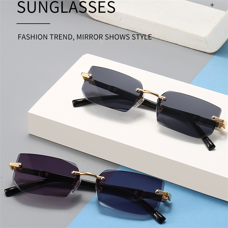 Square Rimless Sunglasses Rectangle Fashion Popular Women Men Shades Small Sun Glasses For Female Male Summer Traveling CAVALLO BIANCO CB