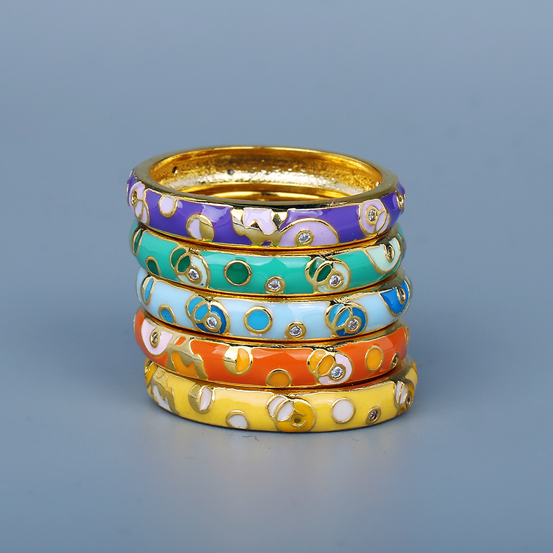 Stamps Rings For Women Classic Colorful Enamel Stackable Rings Colorful Handmade Enamel Jewelry High Quality Women's Jewelry
