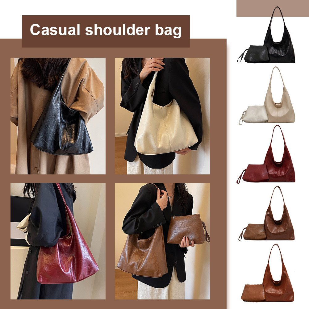 Women Leather Shoulder Bag Fashion Hobo Bag and Clutch Casual 2pcs Shoulder Bag and Handbag Set Satchel Hobo Bag Shopping Bag