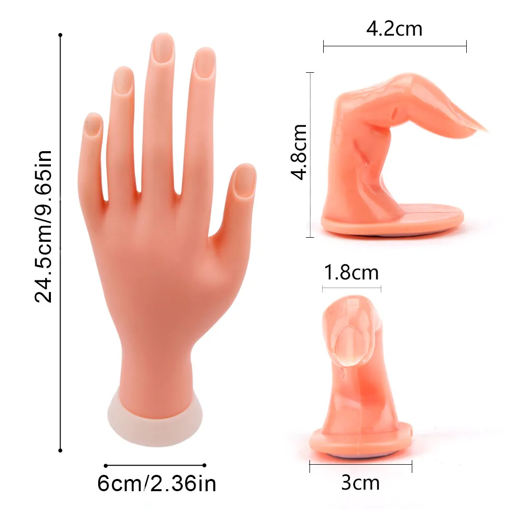 Nail Art Practice Soft Plastic Model Hand+5/10pcs Fake Nail Art Acrylic UV Gel Hand Finger Adjustable Manicure Tool For training