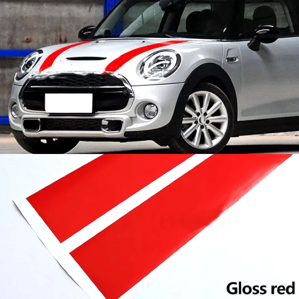 2Pcs Black White Red Vinyl Car Bonnet Stripes Hood Sticker Cover Decal dWm2754536 Fit For BMW MINI Cooper R50 R53 R56 R55