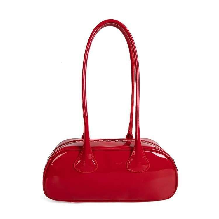 Korean niche one shoulder underarm bowling bag patent leather