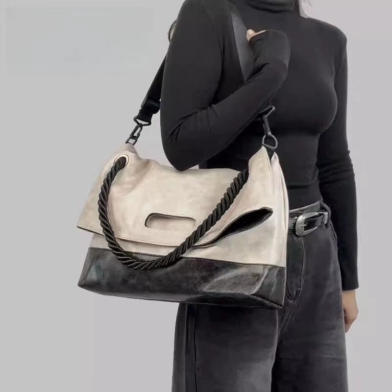 Relaxing imitation denim soft leather tote for women 2024 new A4 class commuting capacity crossbody large shoulder bag