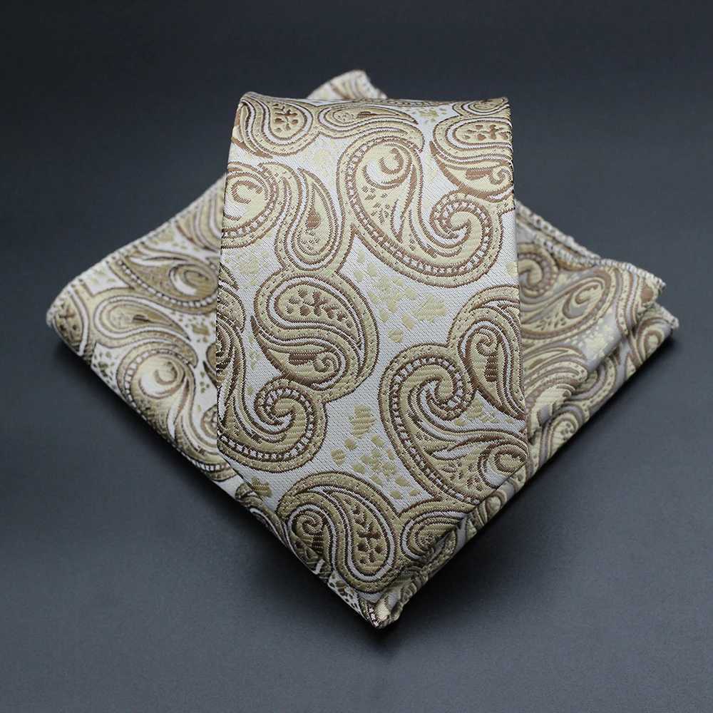 7CM Jacquard Necktie Paisley Floral Mens Tie Top Quality Blue Green Busin Tie Pocket Square Set Classic For Men GiftX241109