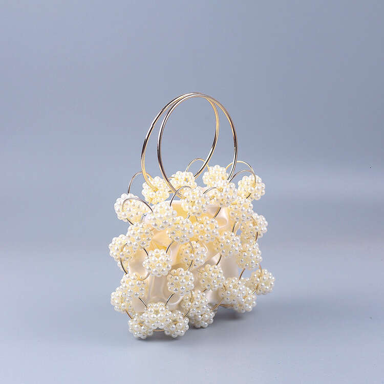 White pearl ball metal handmade bead women's wedding bride handbag