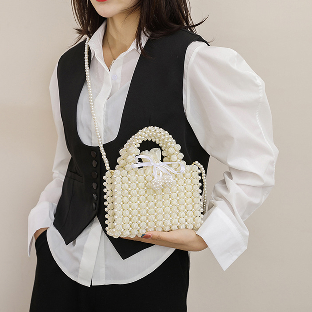 Luxury Woven Pearls Bag Shoulder Bags for Women Designer Small Beading Handbags Brands Party Evening Purse Wedding Clutch Tote