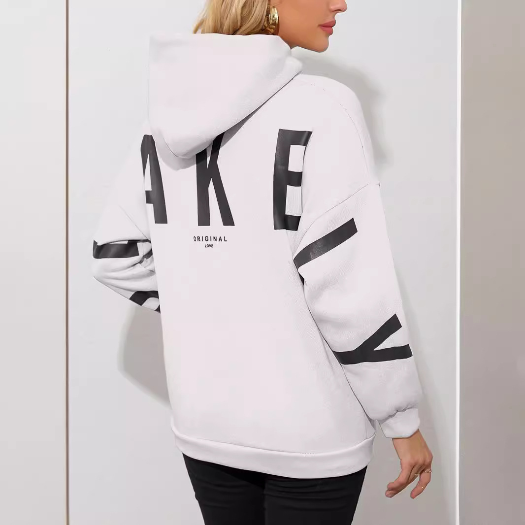 Designer's autumn and winter new fashionable printed thick fleece loose hooded sweatshirt for women