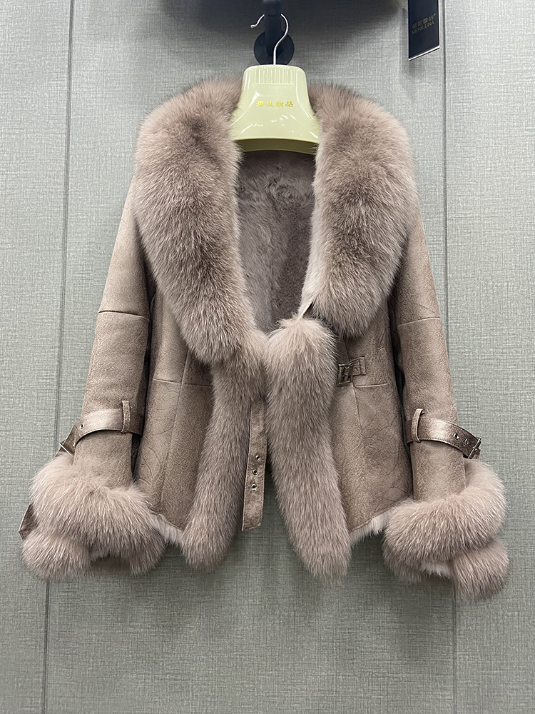 Hot Sale Women Winter Real Fox Fur Collar Coat Skin Real Rabbit Fur Inner Warm Jackets Ladies Fur Outwear