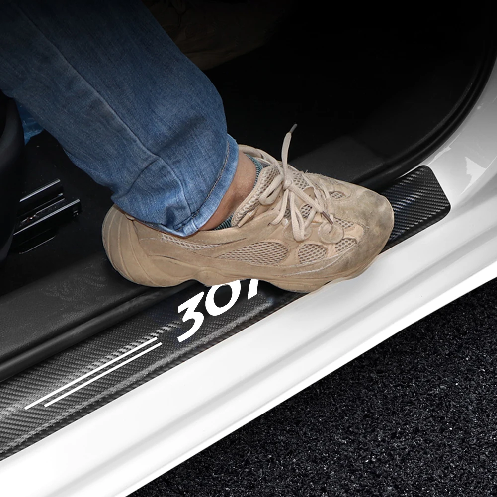 4PCS Car Door Sill Scuff Plate Decor Sticker For Peugeot 308 408 206 307 Accessories