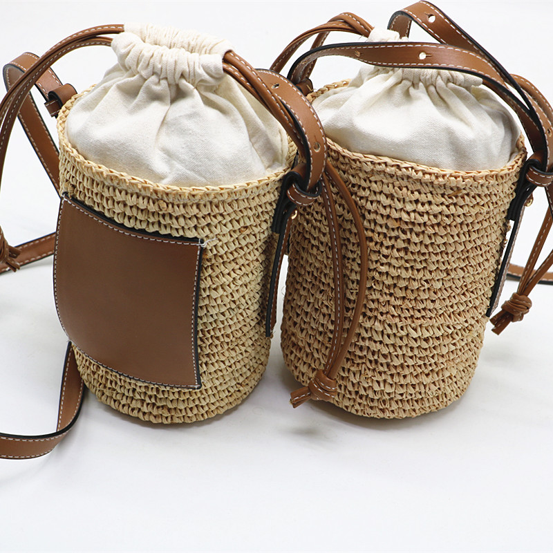 Designer Brands Straw Bucket Rope Woven Women Shoulder Crossbody Bags Rattan Summer Beach Handbags Round Bag Tote