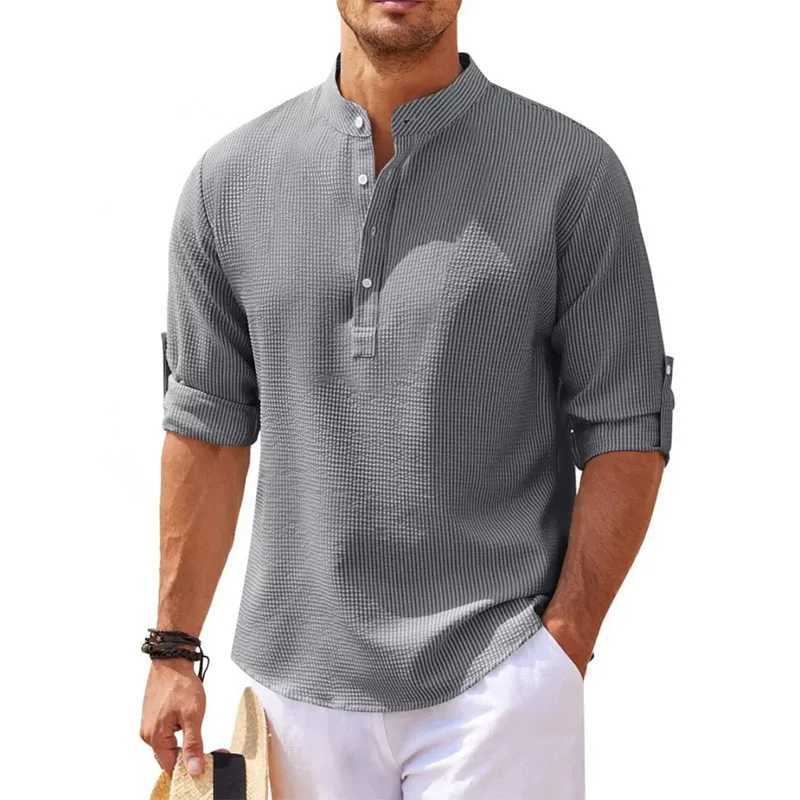 2024 Nieuwe Heren casual shirt Katoenen Linnen shirt lost top Lange Mouwen T-shirt Lente Herfst casual Heren shirtXJ250407