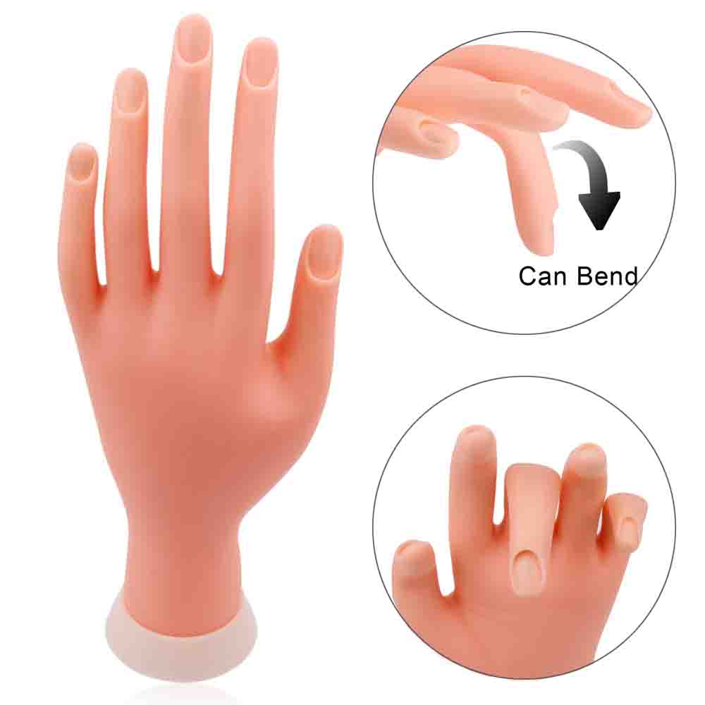 Nail Art Practice Soft Plastic Model Hand+5/10pcs Fake Nail Art Acrylic UV Gel Hand Finger Adjustable Manicure Tool For training
