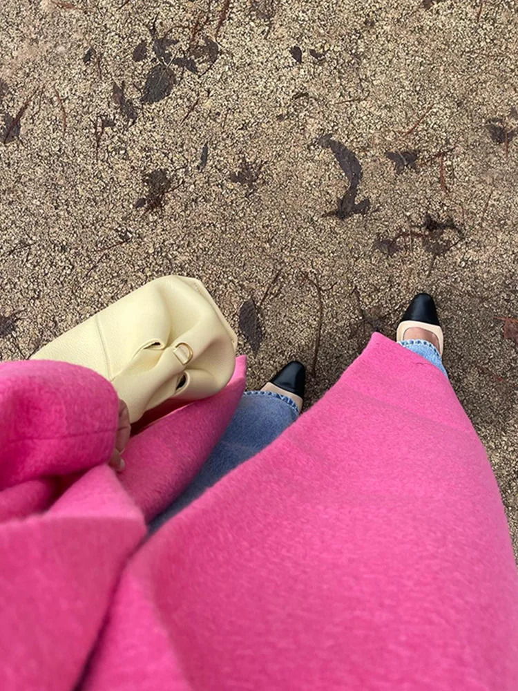 Elegant single corset womens casual lapel long sleeved loose pink coat autumn winter office womens coat 241108