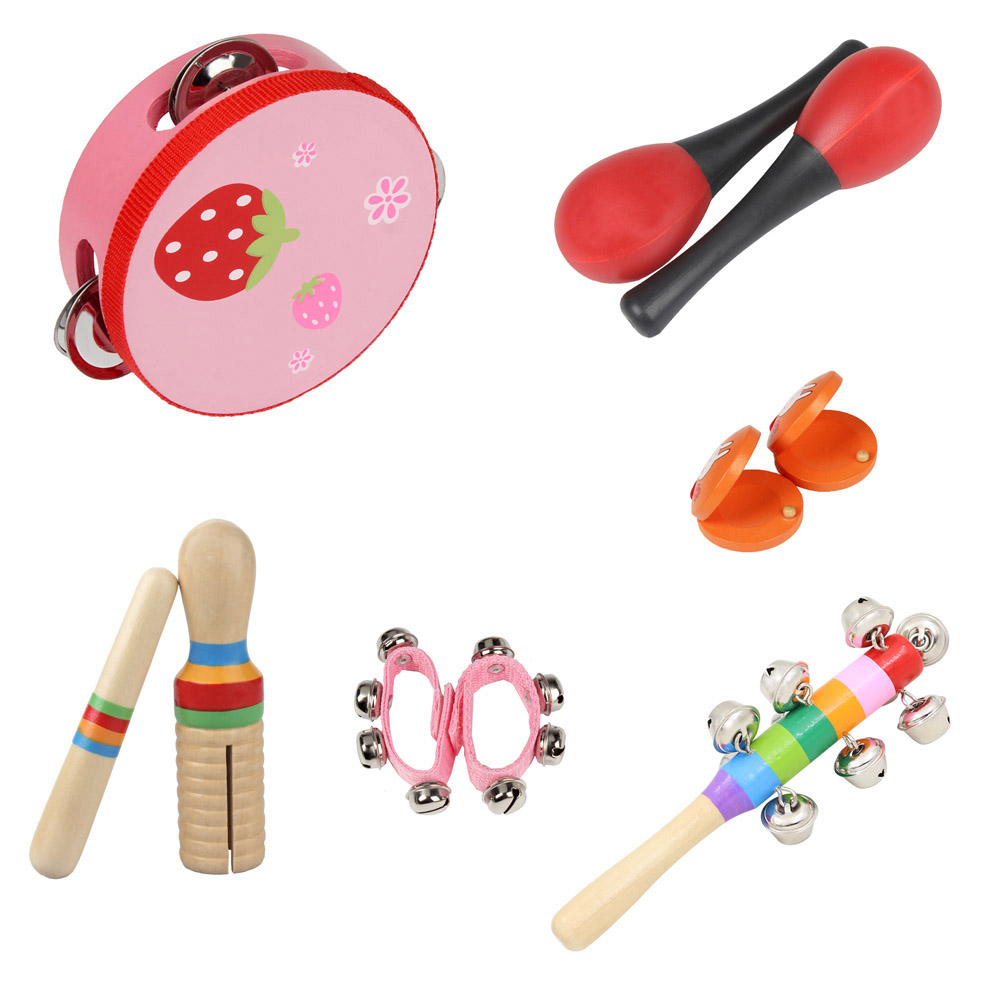 New 10pcs/set Musical Toys Orff Instruments Sets Band Rhythm Kit Including Tambourine Maracas Castanets Handbells for Kids