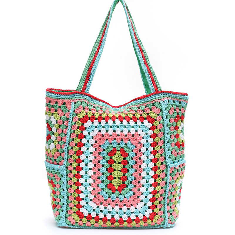 Knitted Bohemian Colorful Shoulder Beach Women Handbag Weekend Travel Large Capacity Tote Knitting Shopping Bag High Quality