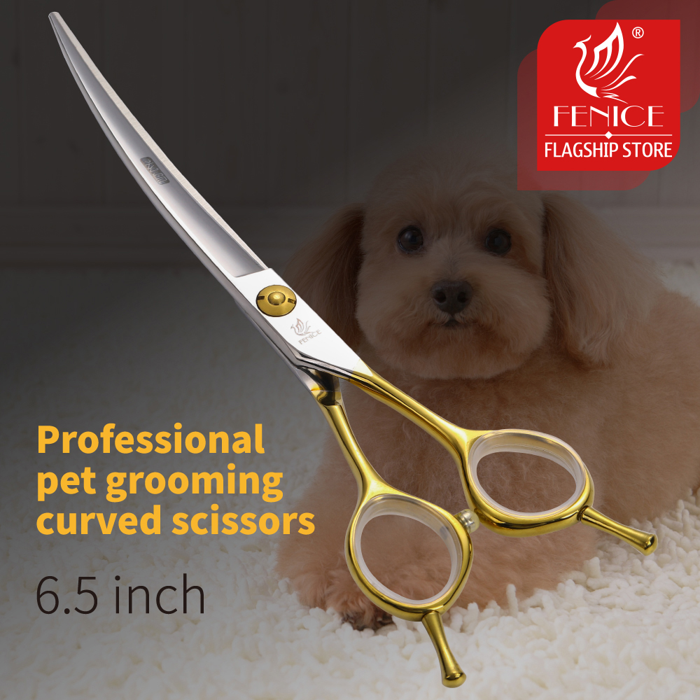 Fenice 6.5 inch Professional curved scissors pet dog grooming scissors for dog scissors curved shears JP 440C steel