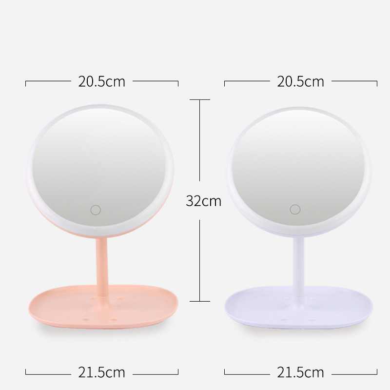 LED Makeup Mirror Touch Tricolor Light 360 ° Rotating Portable Beauty Mirror Removable Makeup Mirror Bottom Storage Box