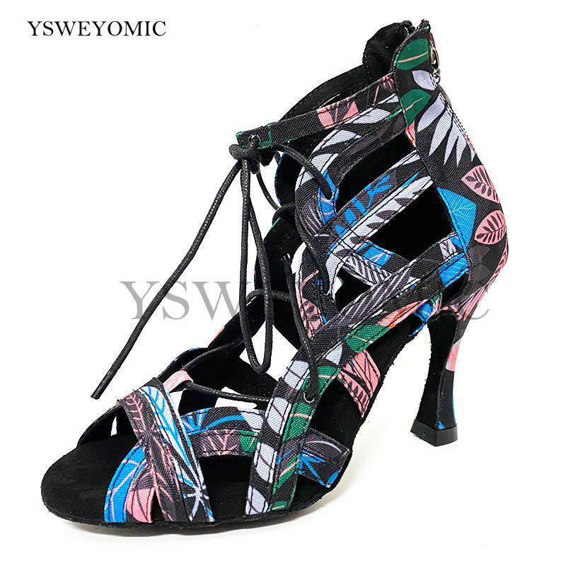 new Women Latin Dance Shoes Blue 2025 African Color Denim Soft Thicker Insole Professional Salsa Bachata Latin Dance Shoes For Women