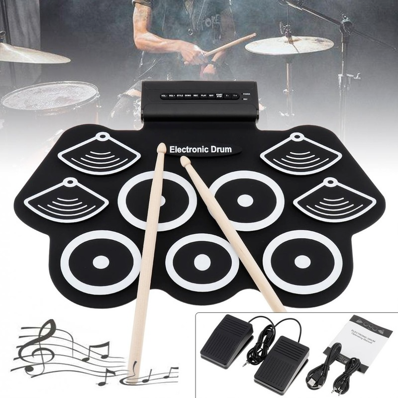 Electronic Drums 9 Pads Electronic Drum Roll upThicken Silicone Drum Electric Drum 2025 Kit with new Drumsticks and Sustain Pedal