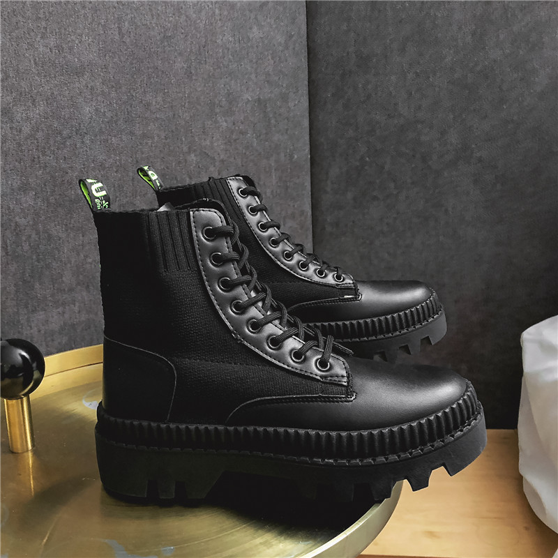 2021 Ankle Autumn Winter Elastic High Top Male Punk Style Shoe Men Lace-up Casual Botas Motorcycle Unisex Boots e6fb