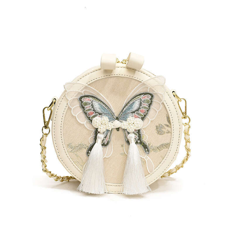 Fashionable versatile Chinese style small for women's 2024 autumn and winter new butterfly knot round cake texture chain shoulder bag