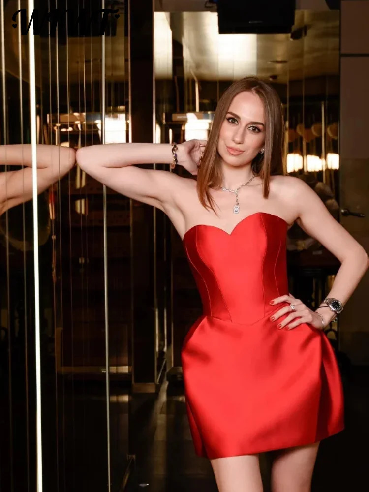 Sexy Strapless Party Dres Elegant Red Backless Sleeveless Slim Petal Dresses Female 2024 Spring Evening Club Vestidos 240420